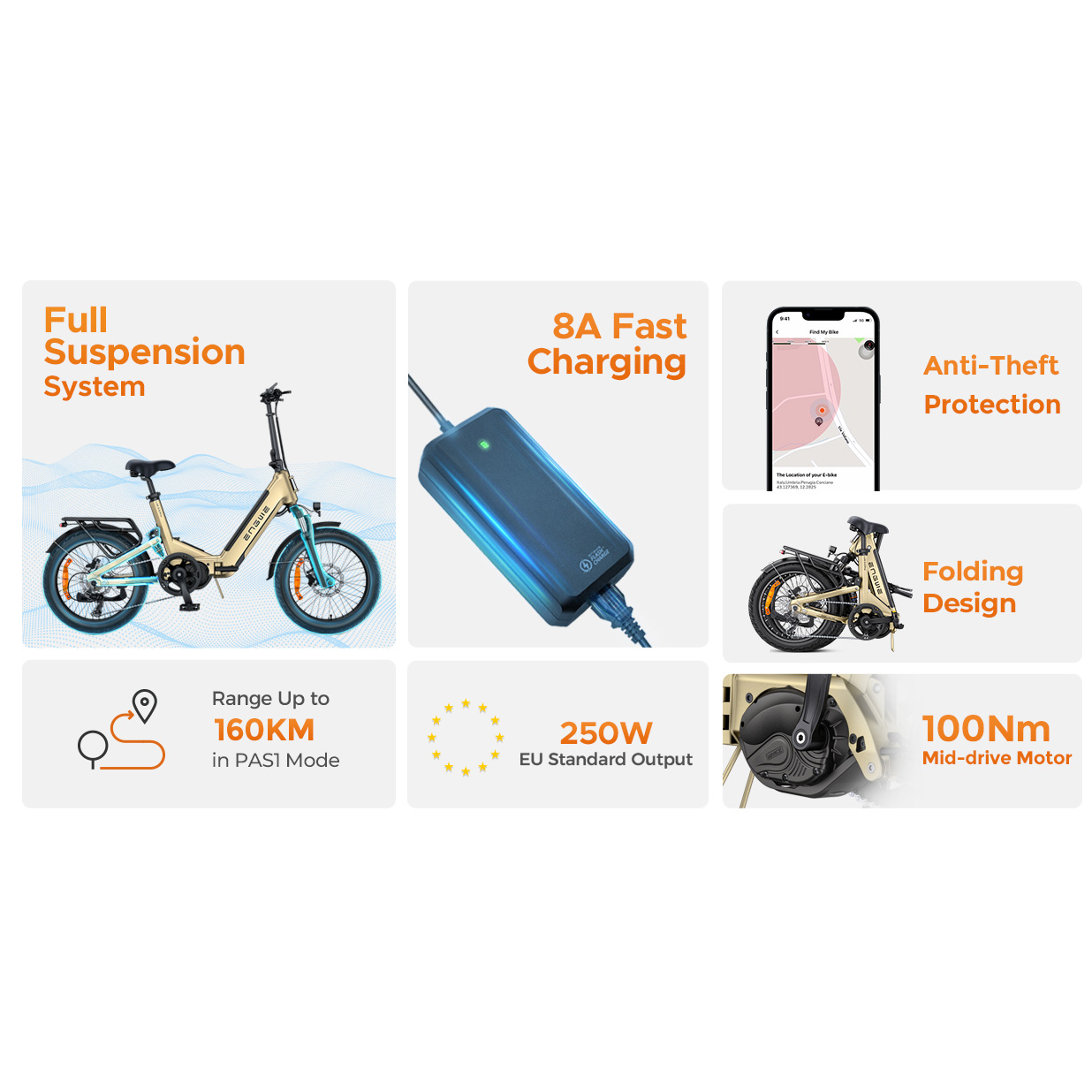 E-Bike mit Volldämpfung, 8A Schnellladung, Diebstahlschutz, Klappdesign, 160 km Reichweite.