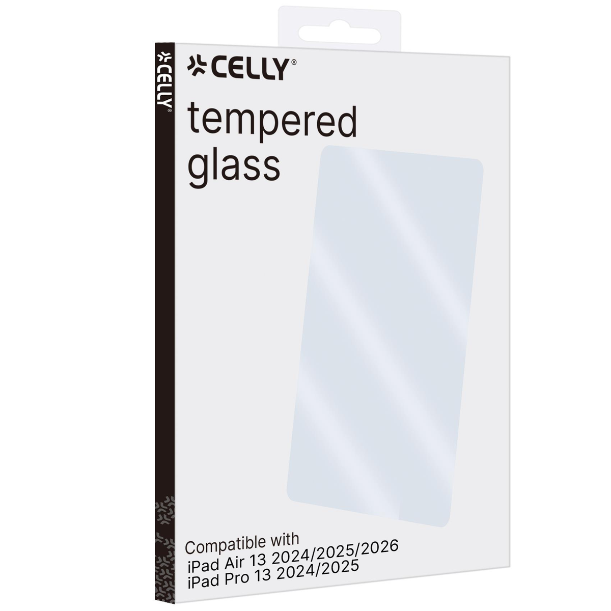 Caja para protector de pantalla de vidrio templado Celly para iPad Air 13 y Pro 13.