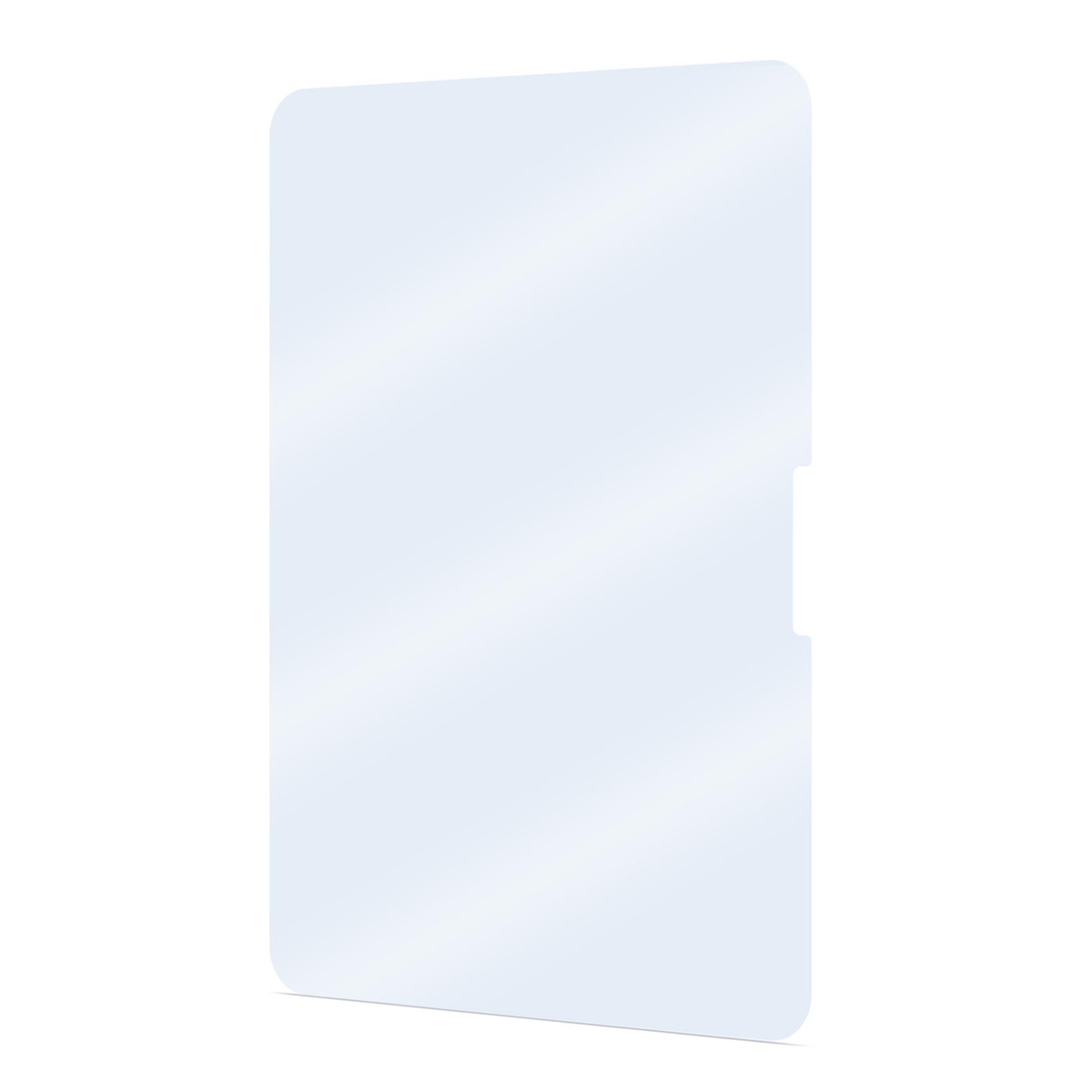Una pantalla protectora rectangular transparente con esquinas redondeadas sobre fondo blanco.