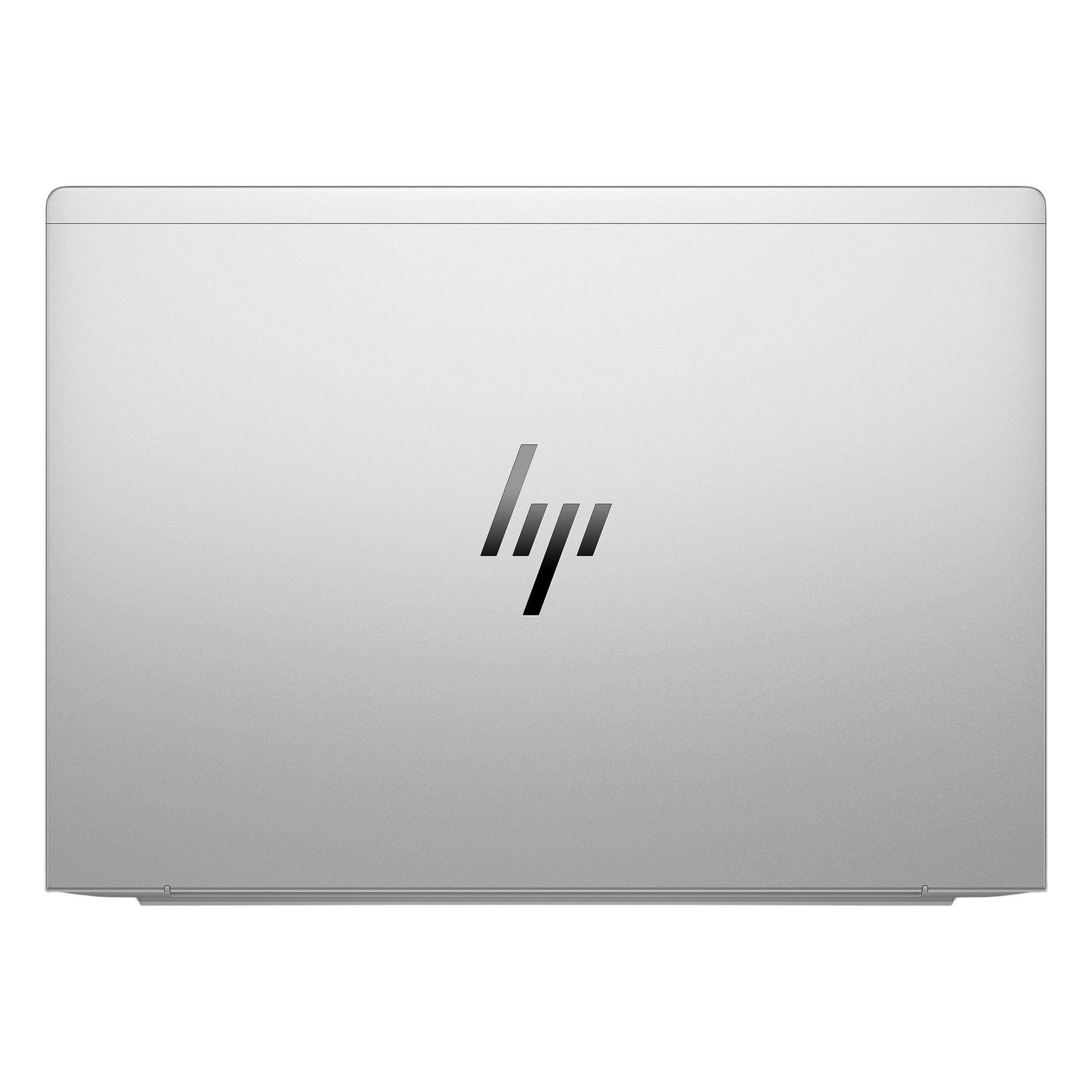 Kapalı gümüş rengi laptop, üzerinde HP logosu.