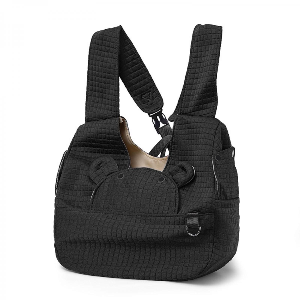 Schwarzer, gesteppter Rucksack für Haustiere mit Bärenohren und verstellbaren Trägern.
