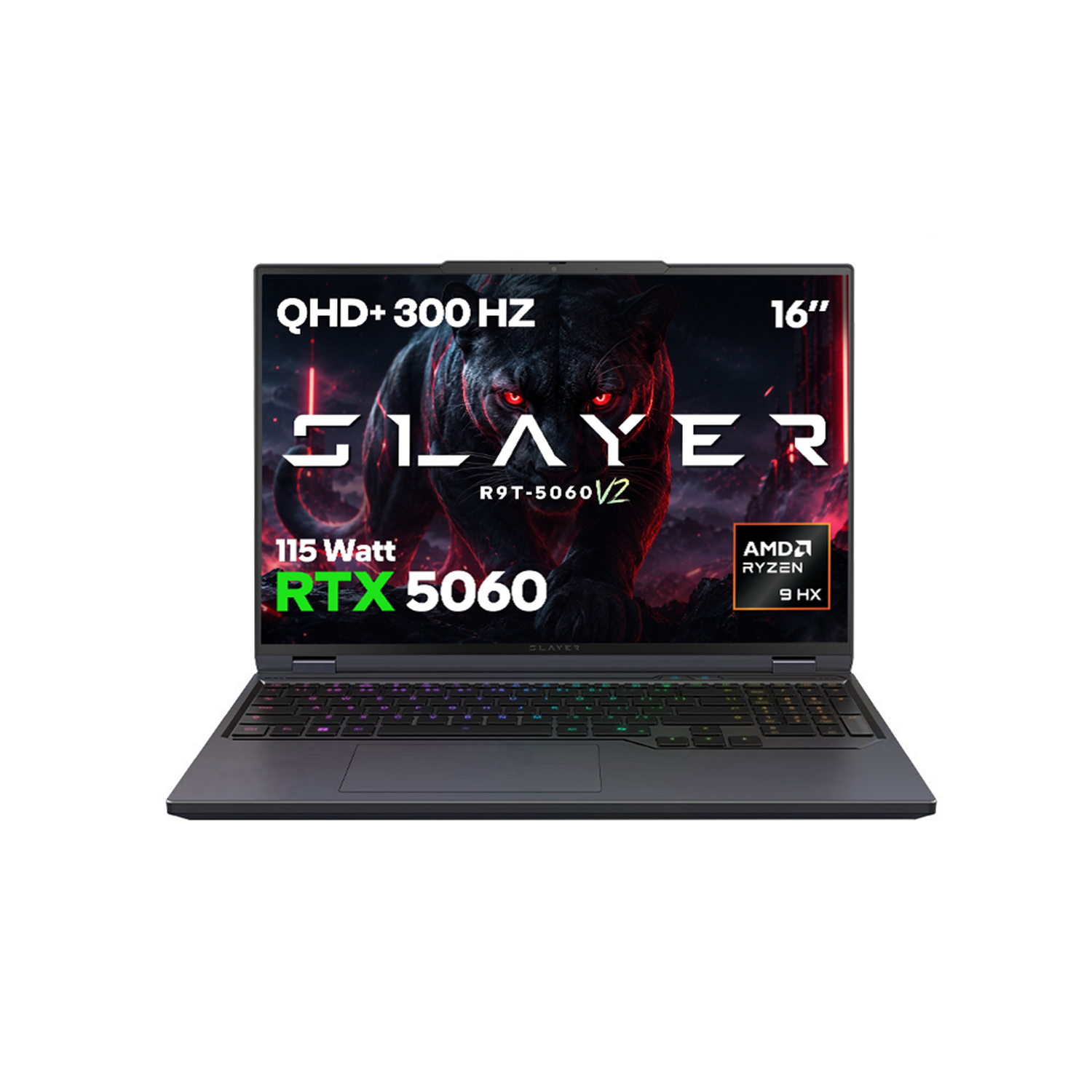 16 inç QHD+ ekrana, RTX 5060 ve Ryzen 9 HX işlemcili siyah oyuncu dizüstü bilgisayarı.