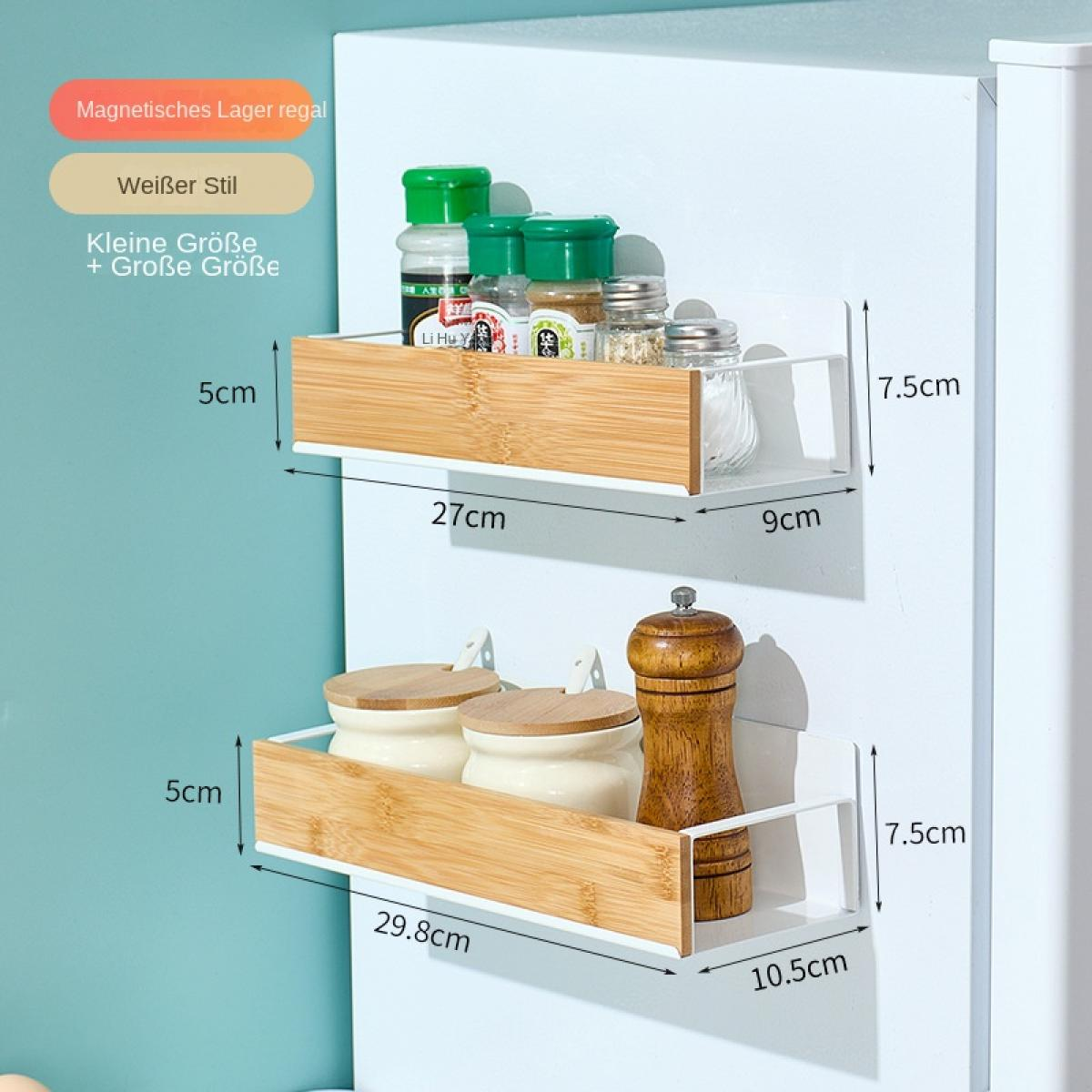 Zwei magnetische Regale mit Gewürzen und Behältern auf einer Wand.