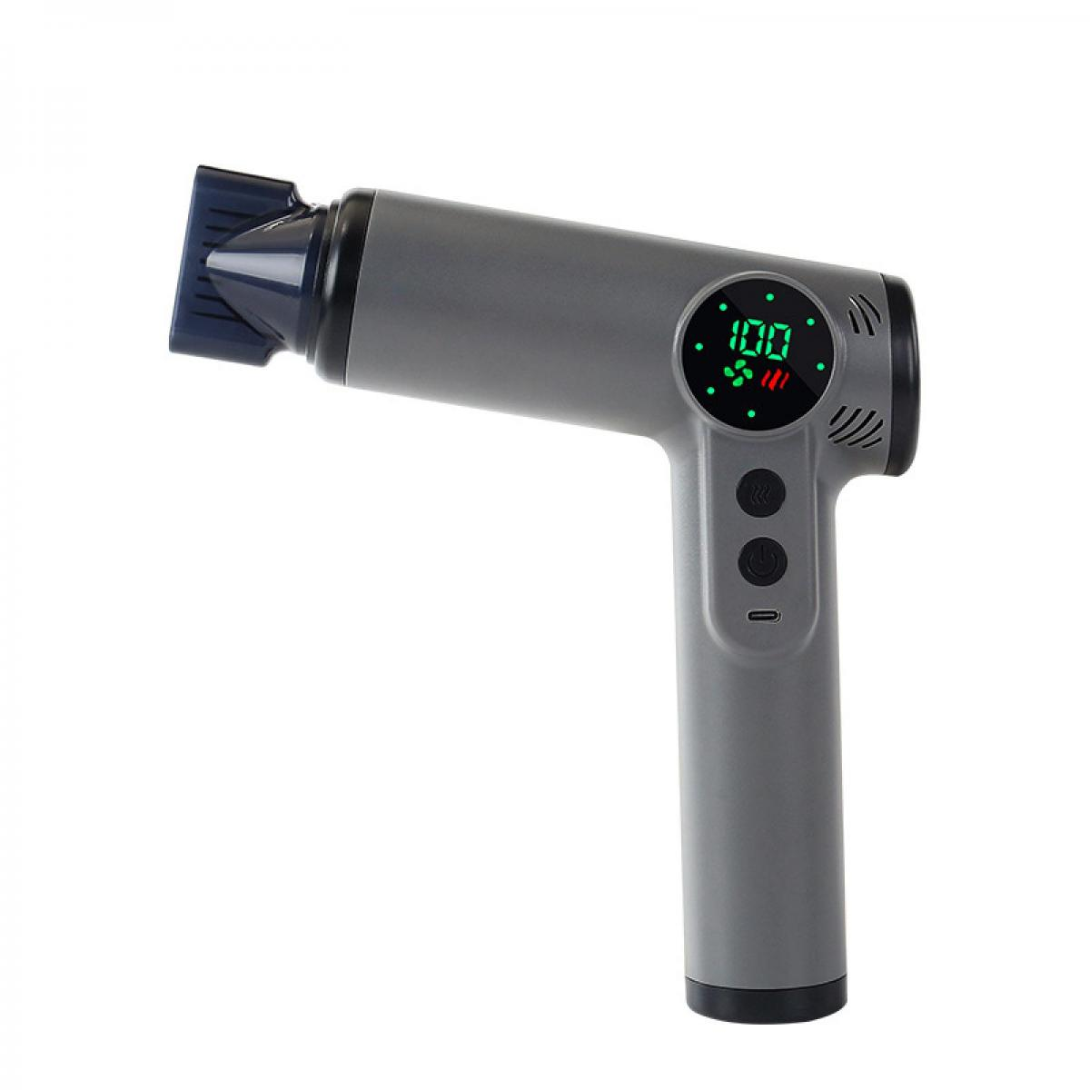 Ein graues Massagegerät mit digitaler Anzeige und USB-Anschluss.