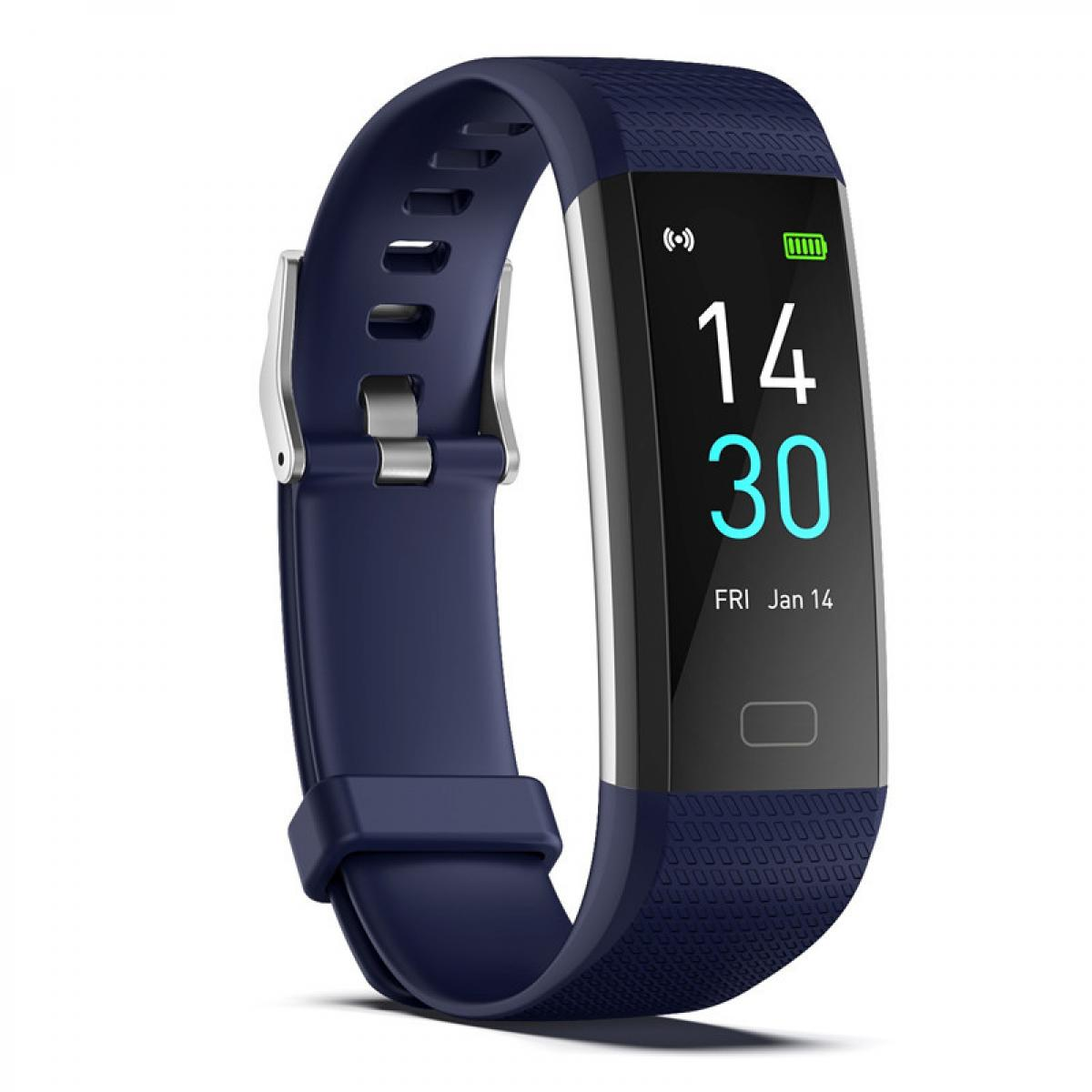 Dunkelblaues Fitnessarmband mit digitaler Zeitanzeige: 14:30 Uhr, Fr. 14. Jan.