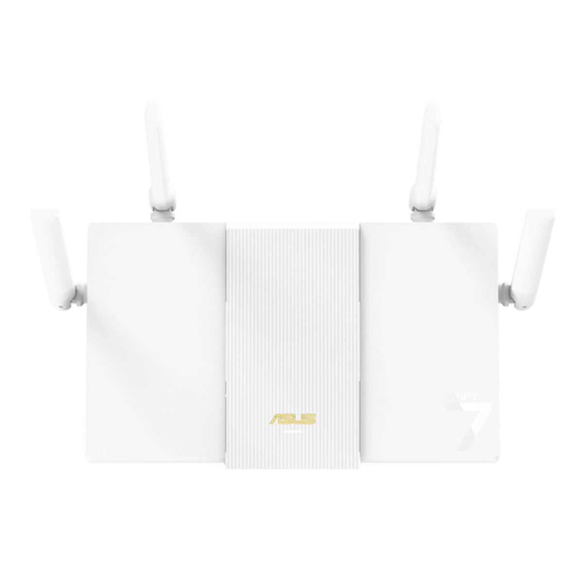 Un router WiFi bianco con quattro antenne e logo ASUS.