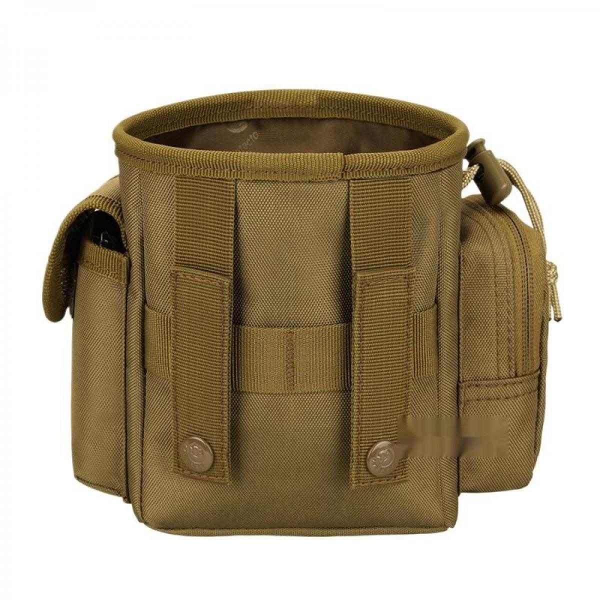 Eine tanne taktische Tasche mit MOLLE-Schlaufen und Reißverschlusstasche. Oben ist sie offen.