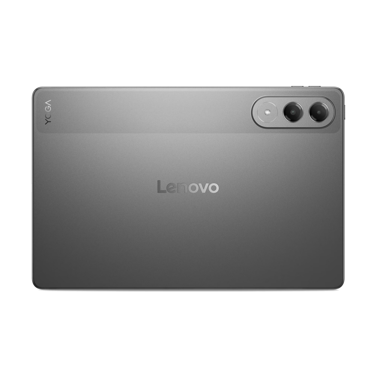 Tablet Lenovo Yoga grigio con doppia fotocamera posteriore.