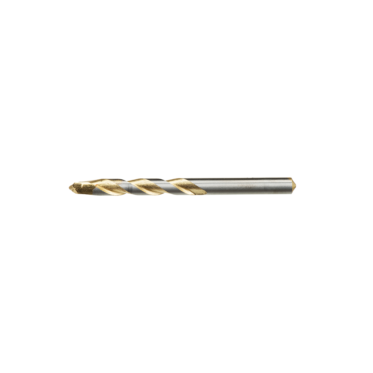 Metal şaftlı altın spiral matkap ucu beyaz zeminde.