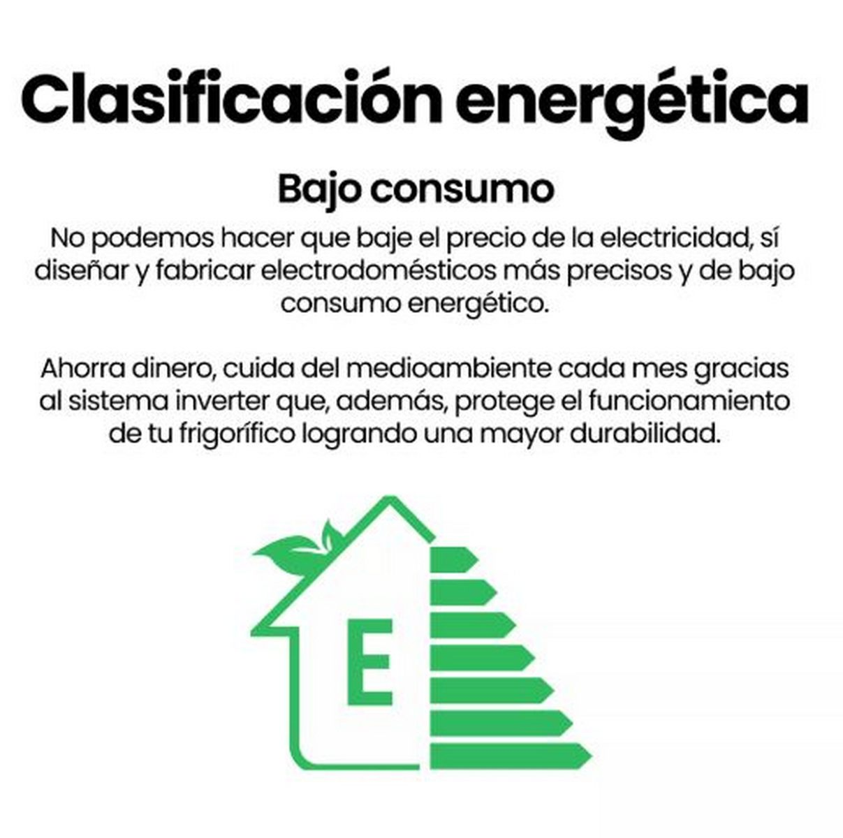 Etiqueta energética con casa y flechas. Clase E.