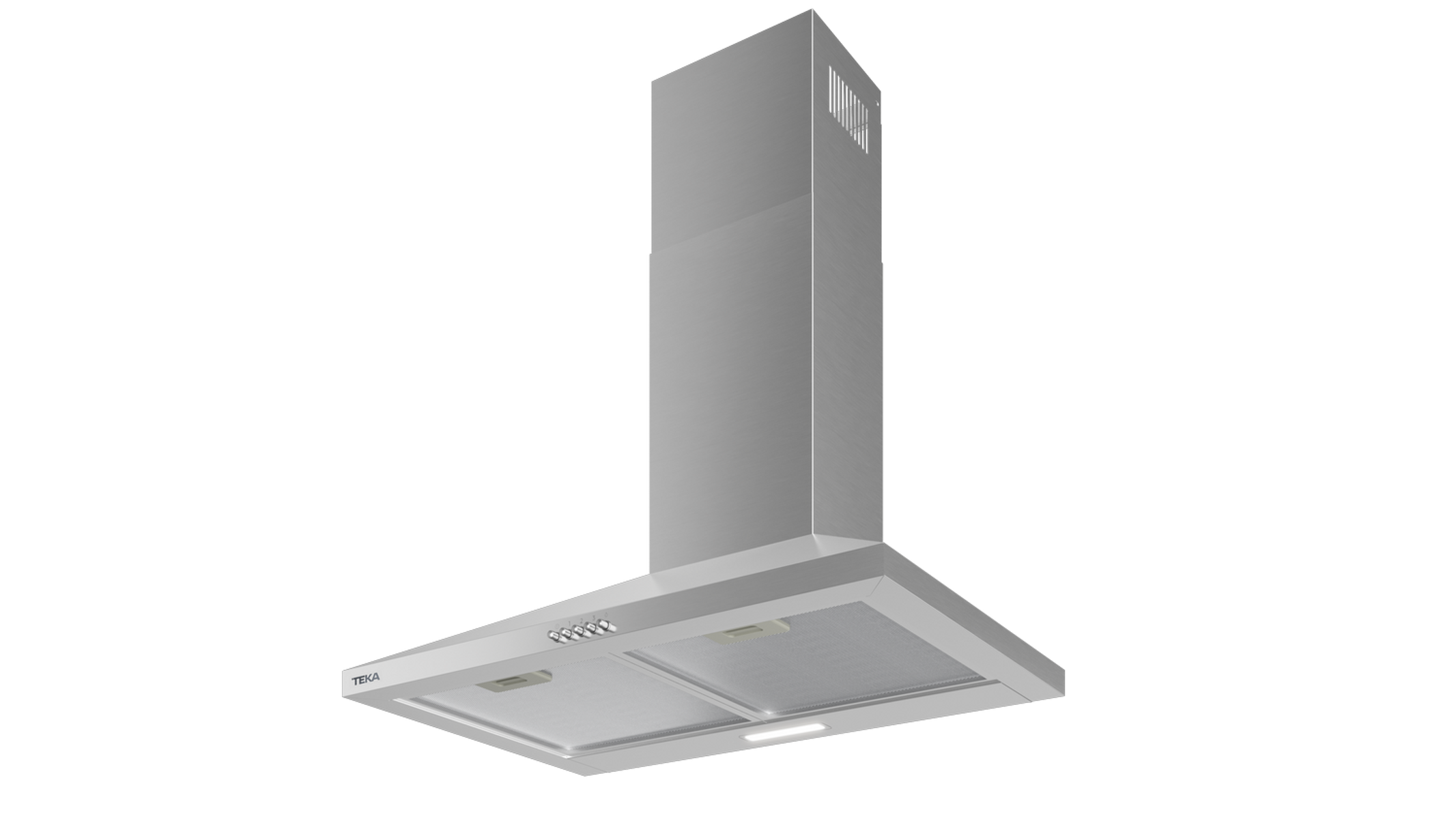Campana extractora de acero inoxidable con panel de control e iluminación.