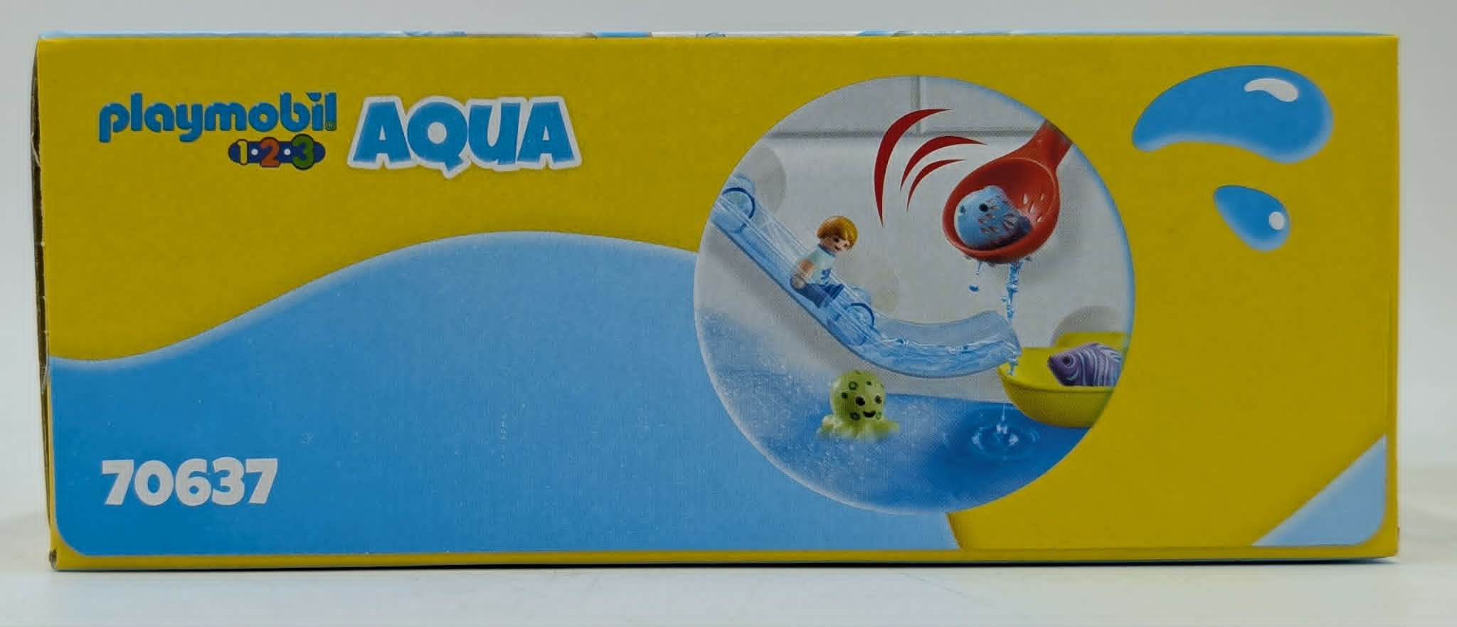 Playmobil Aqua Spielzeugbox mit Wasserrutsche, Figur, Fisch und Oktopus.