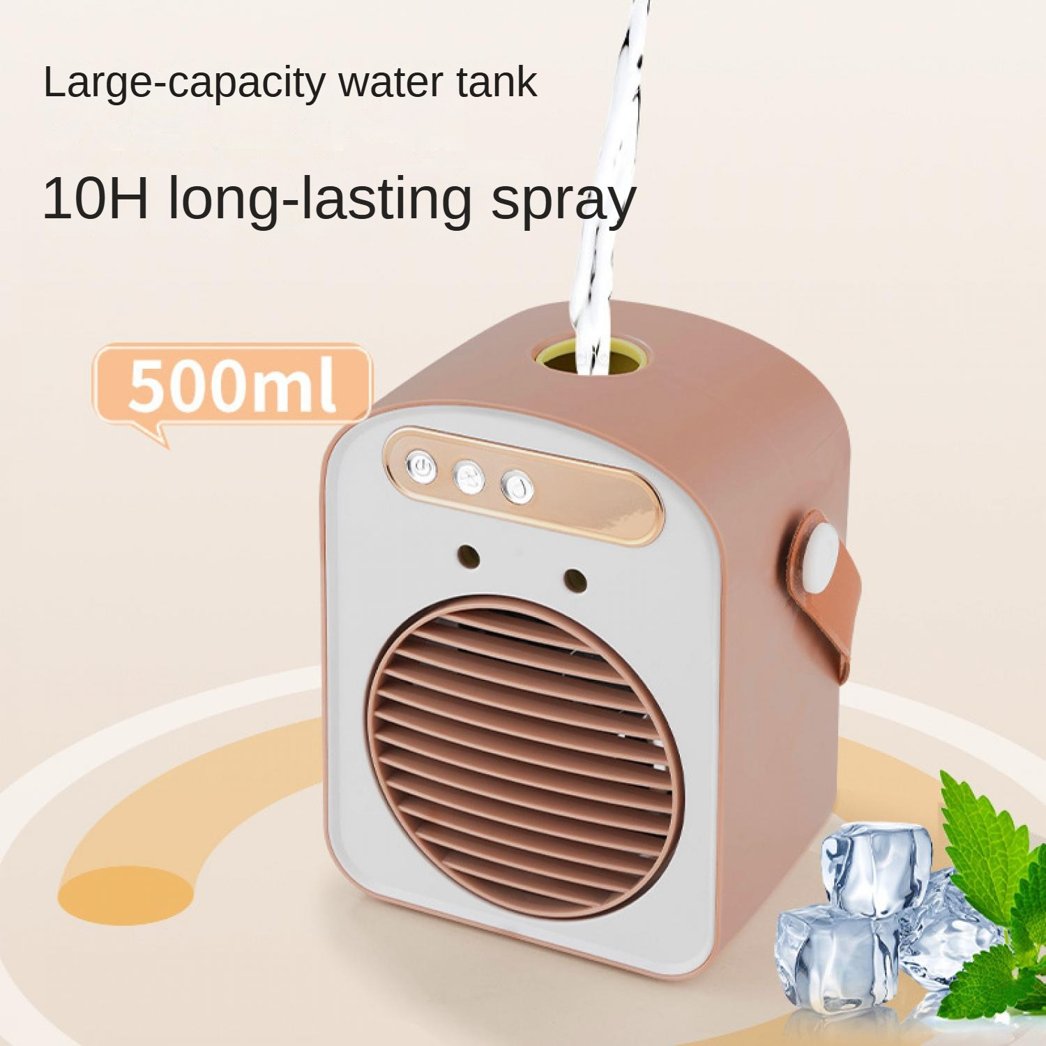 Ein kleiner, tragbarer Luftkühler mit Lüftungsgitter und Wasserfüllung.