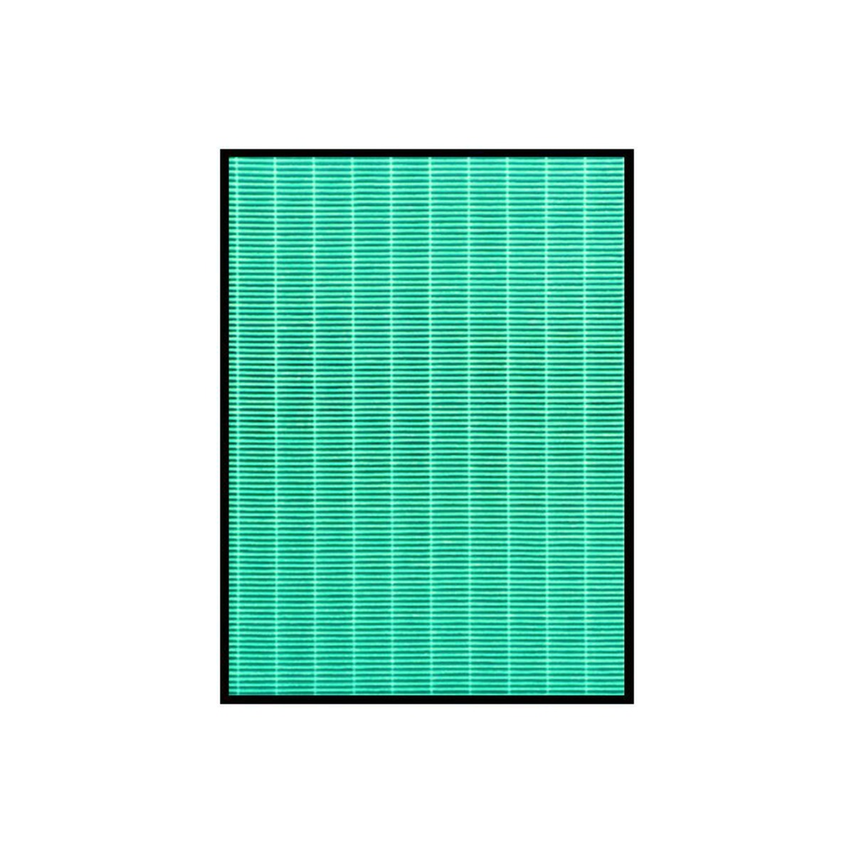 Ein hellgrüner Luftfilter mit feinen horizontalen Linien.