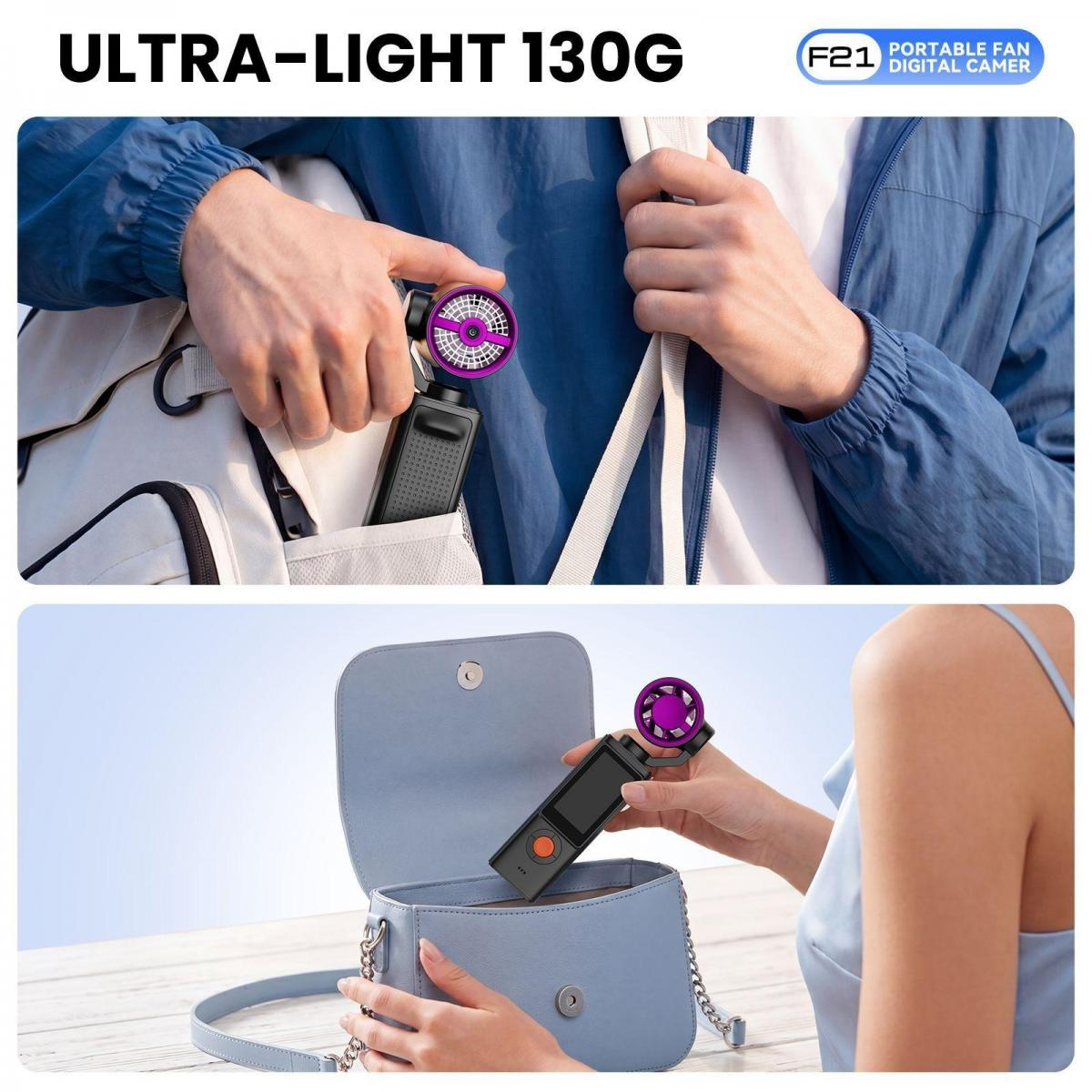 Tragbarer Ventilator in Rucksack und Handtasche. Ultraleicht 130g.