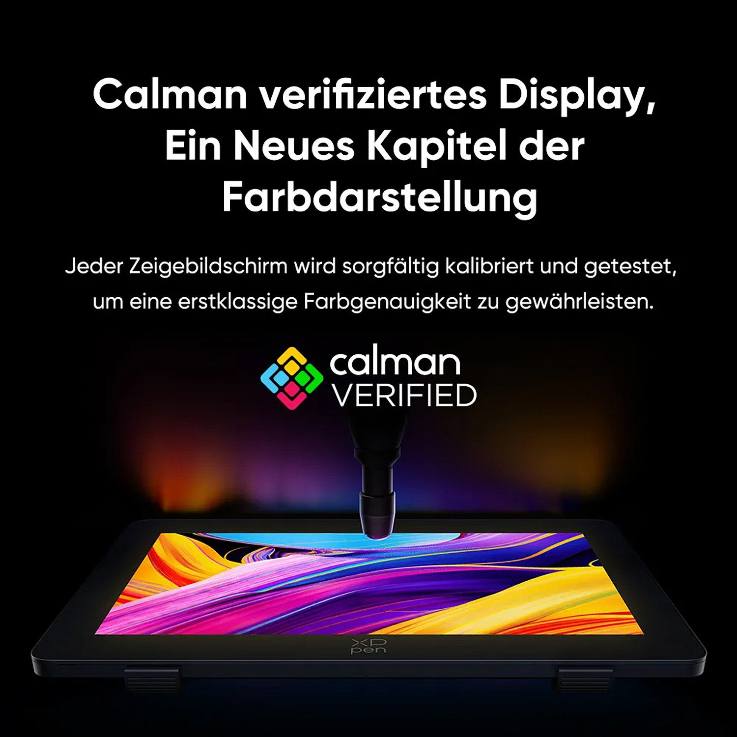 Calman-verifiziertes Display mit lebendiger Farbdarstellung und Stift.