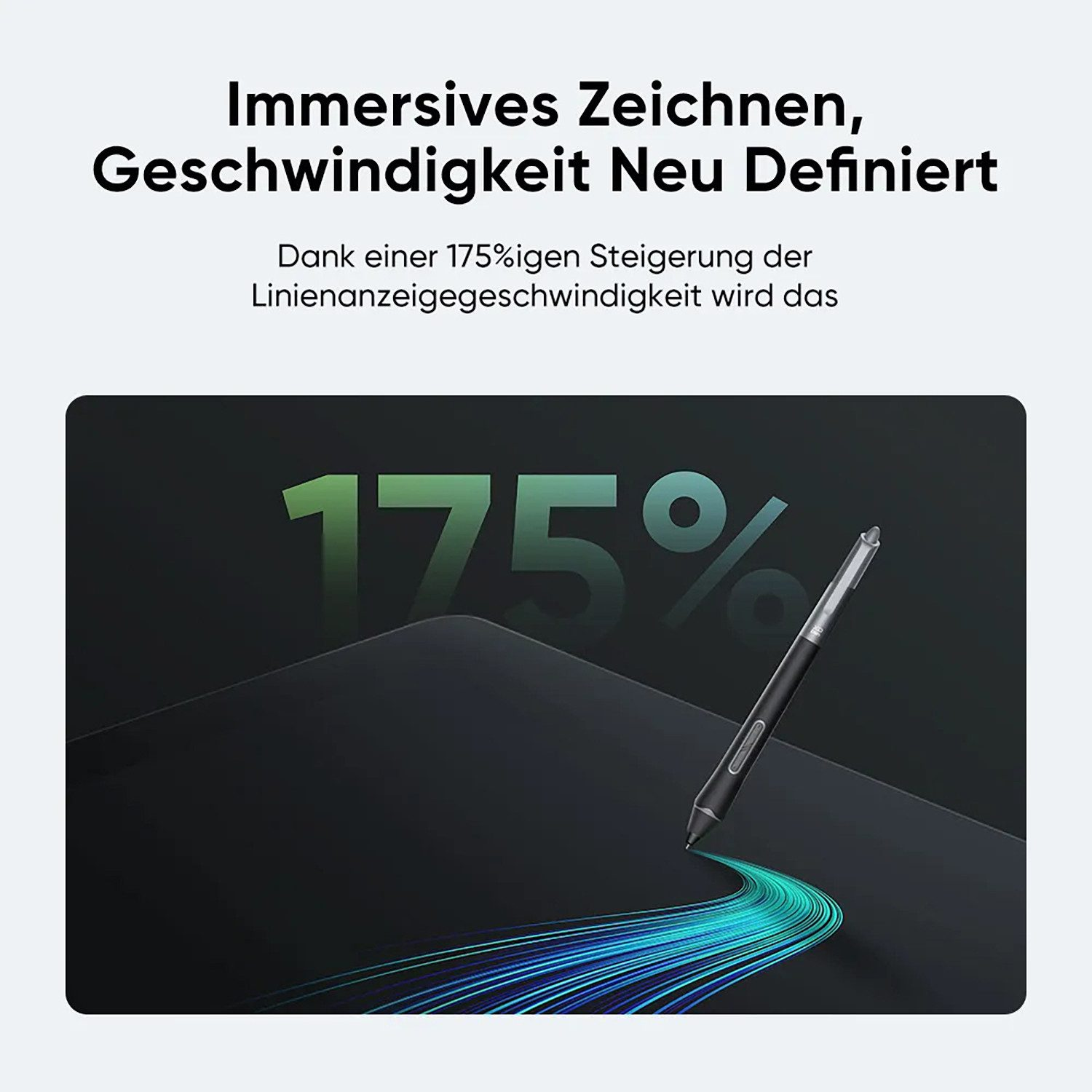 Ein Stift zeichnet 175% schnellere Linien auf einem dunklen Bildschirm.