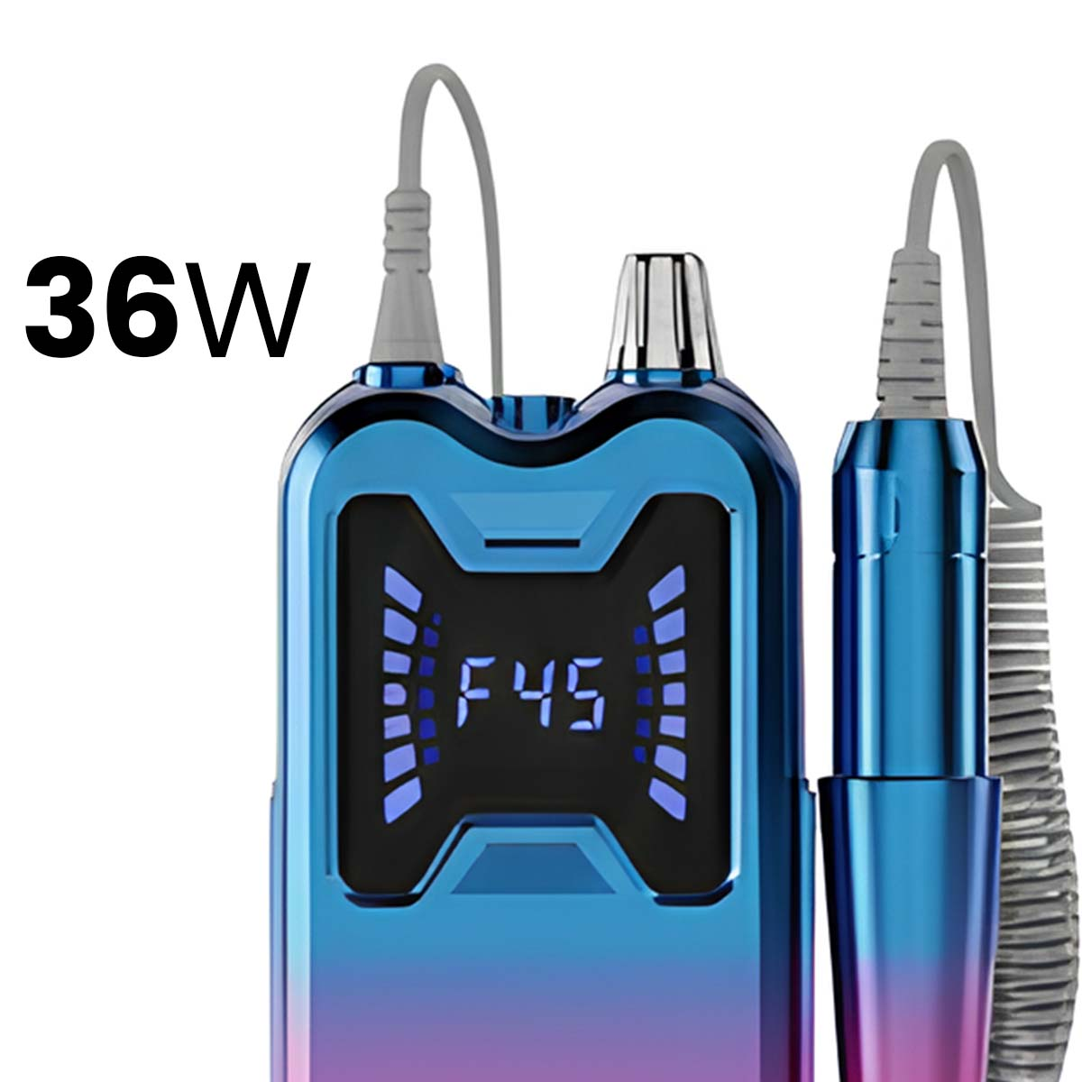 Ein blauer und violetter 36-W-Nagelbohrer mit digitaler Anzeige F45.