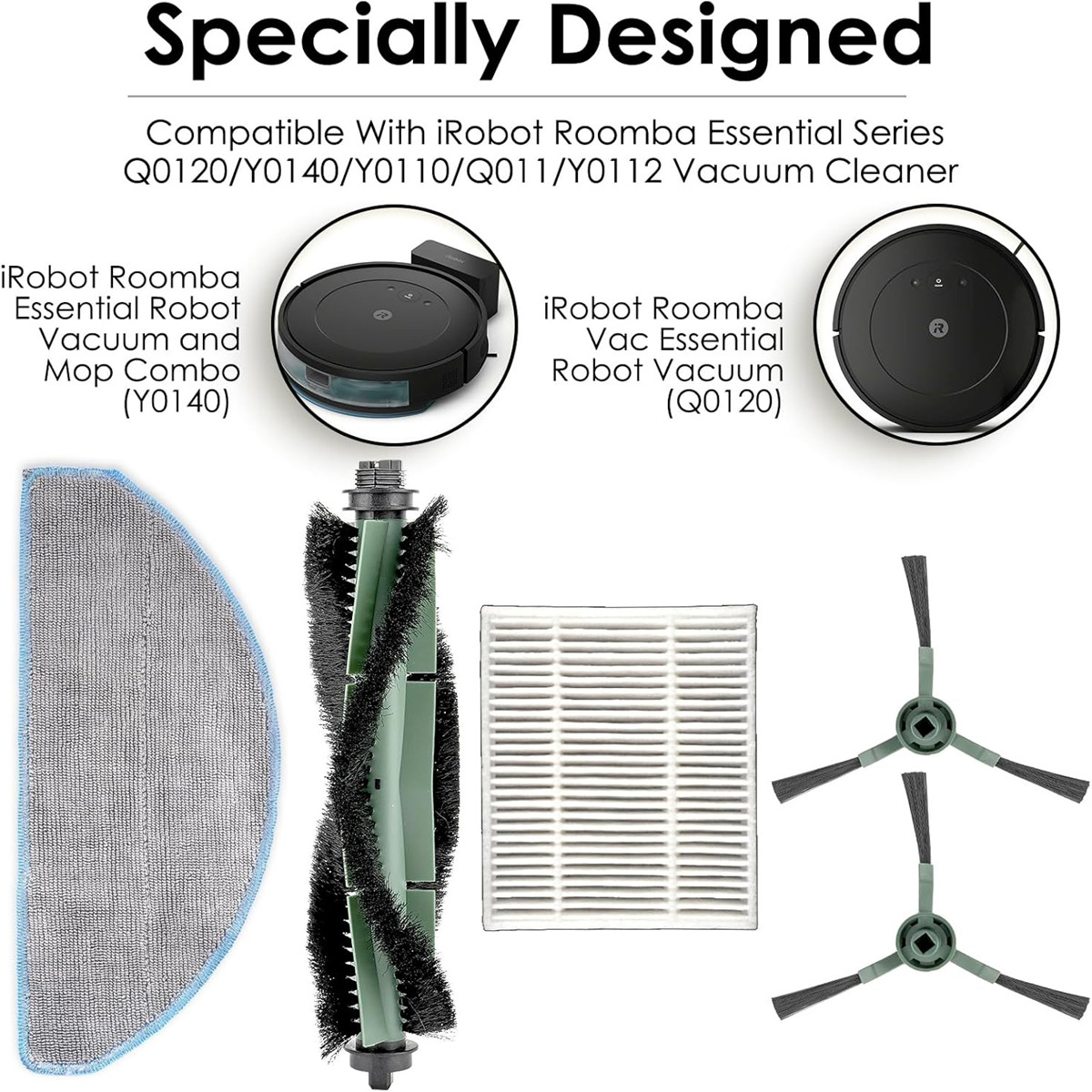 Zubehör für iRobot Roomba: Mopp, Bürste, Filter, Seitenbürsten.