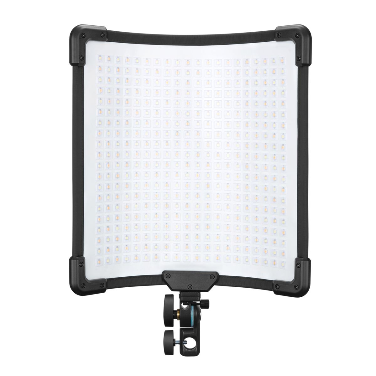Ein rechteckiges LED-Panel mit schwarzem Rahmen und Halterung.