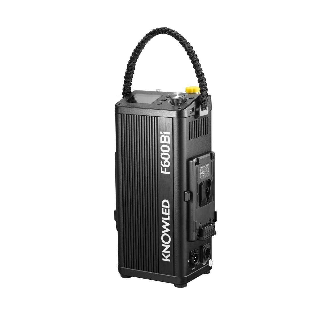 Schwarzes Knowled F600 Bi Licht mit Tragegriff und Bedienelementen.