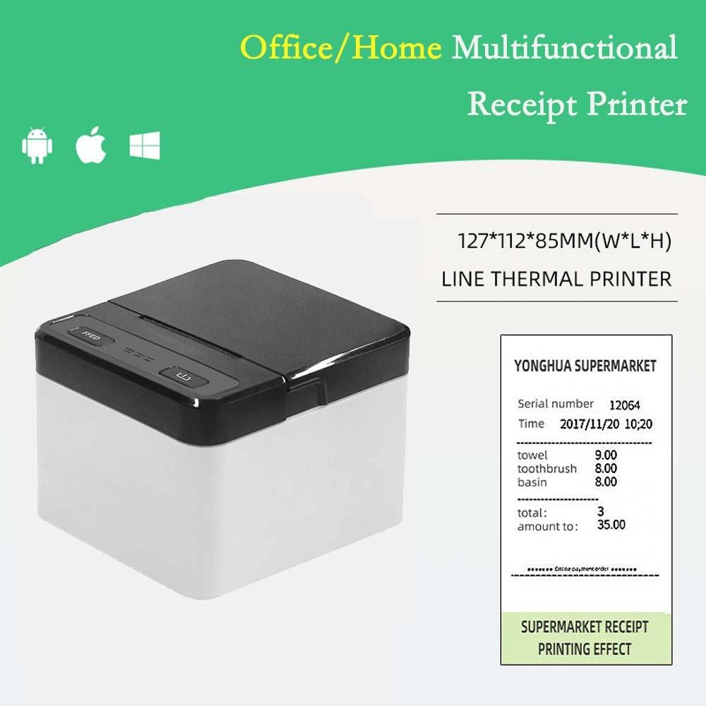 Ein Schwarz-Weiß-Thermodrucker mit einem Kassenbon daneben.