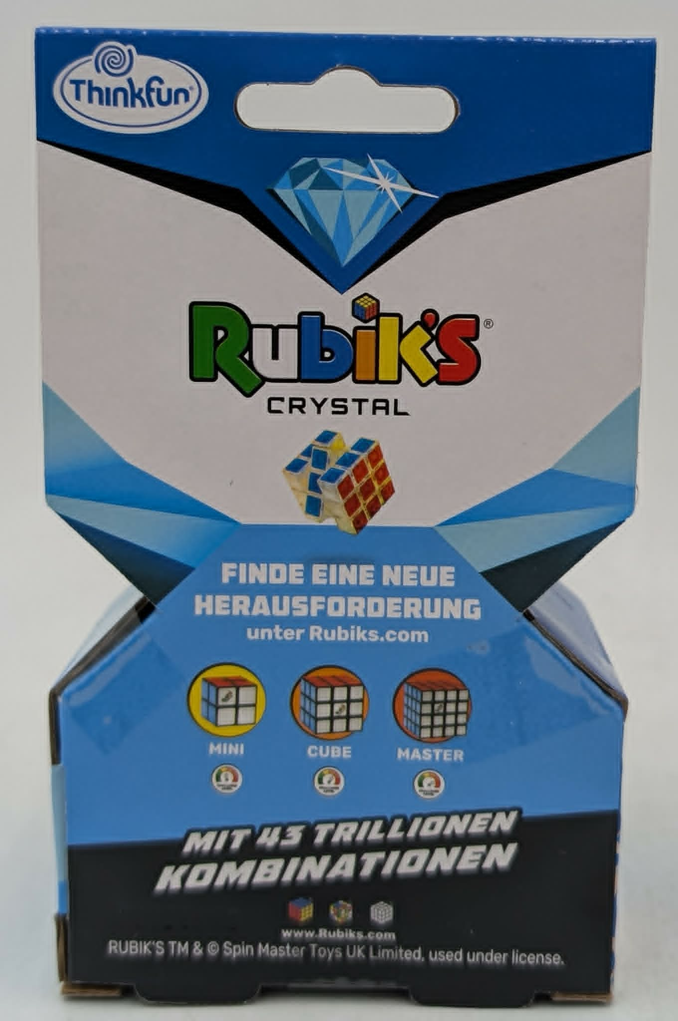 Verpackung des Rubik's Crystal Puzzles mit Thinkfun Logo und Diamant.