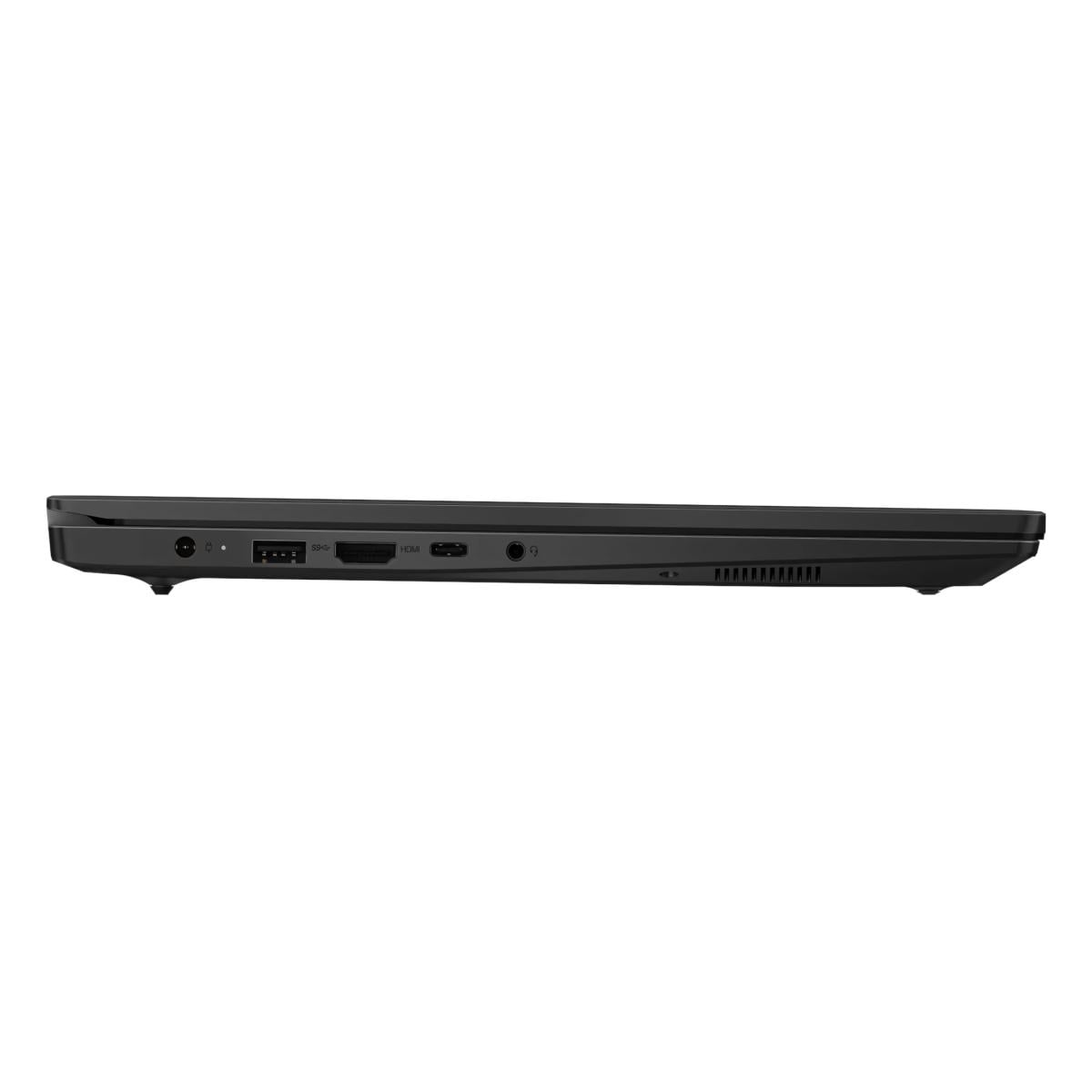 Schwarzer Laptop-Seite mit Anschlüssen: USB, HDMI, Kopfhörerbuchse.