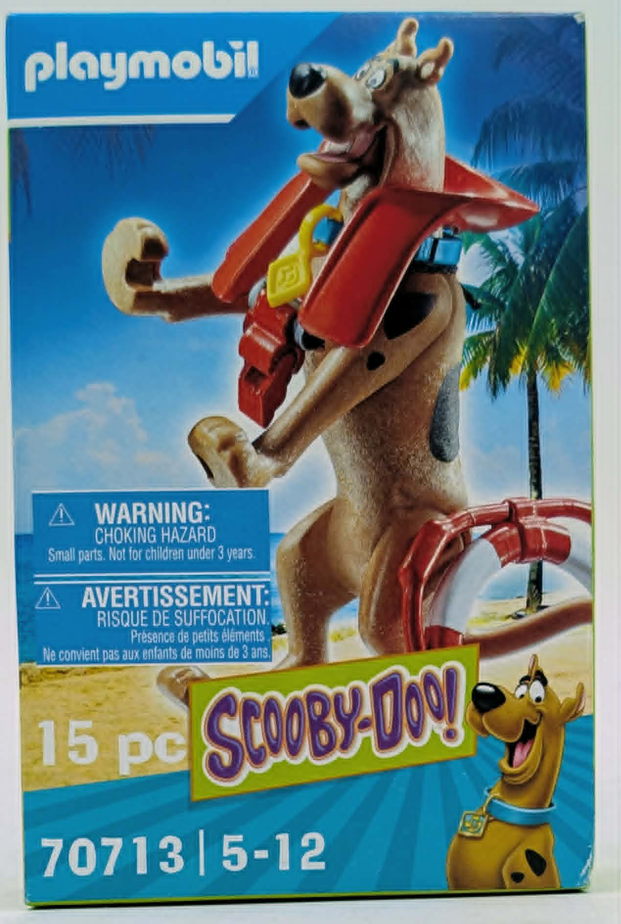 Playmobil Scooby-Doo Spielzeugbox mit Scooby auf einer tropischen Insel.