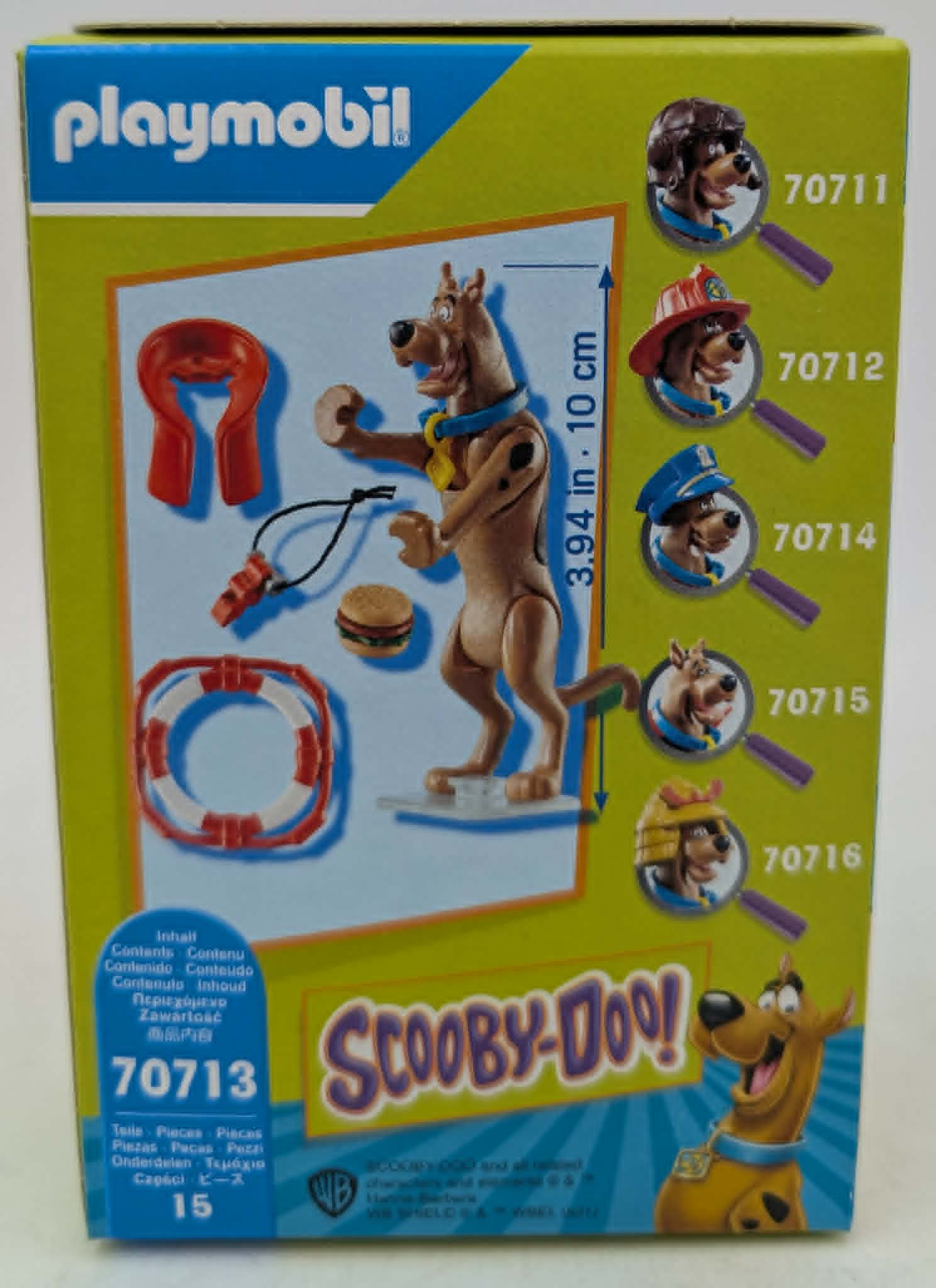 Playmobil Scooby-Doo Box mit Figur, Zubehör und verschiedenen Kopfbedeckungen.