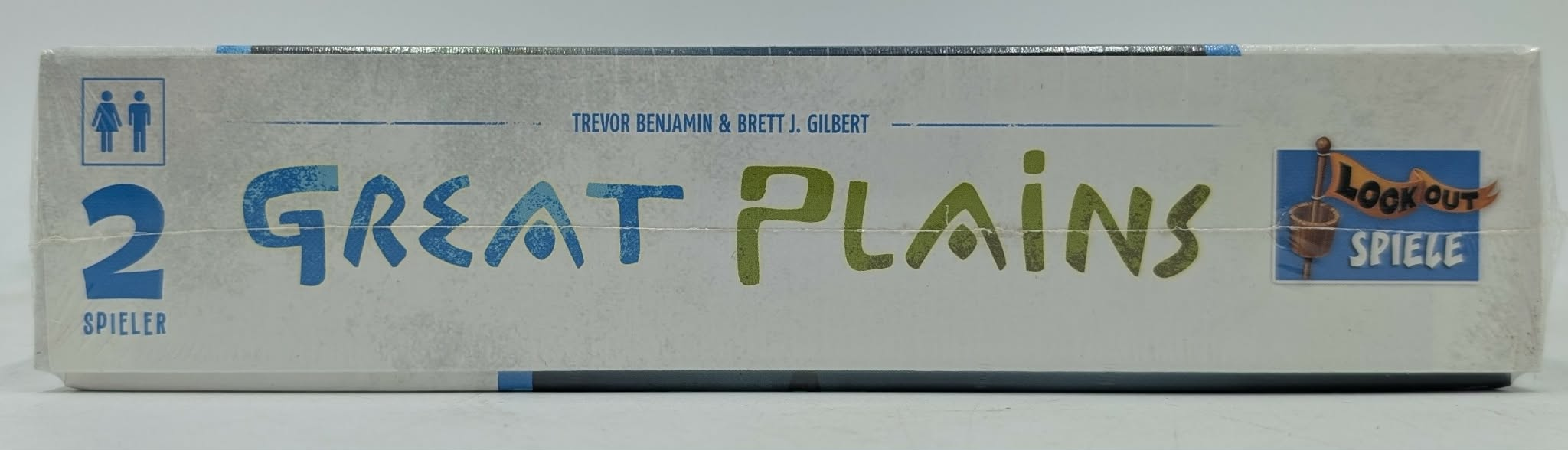 Brettspielbox mit Aufdruck '2 Great Plains', Autoren und Logo.