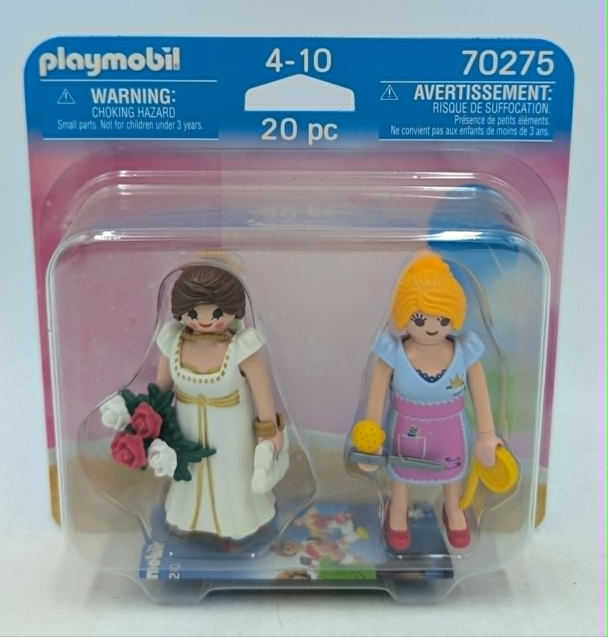 Personaggi Playmobil: una sposa con bouquet e una donna con grembiule.