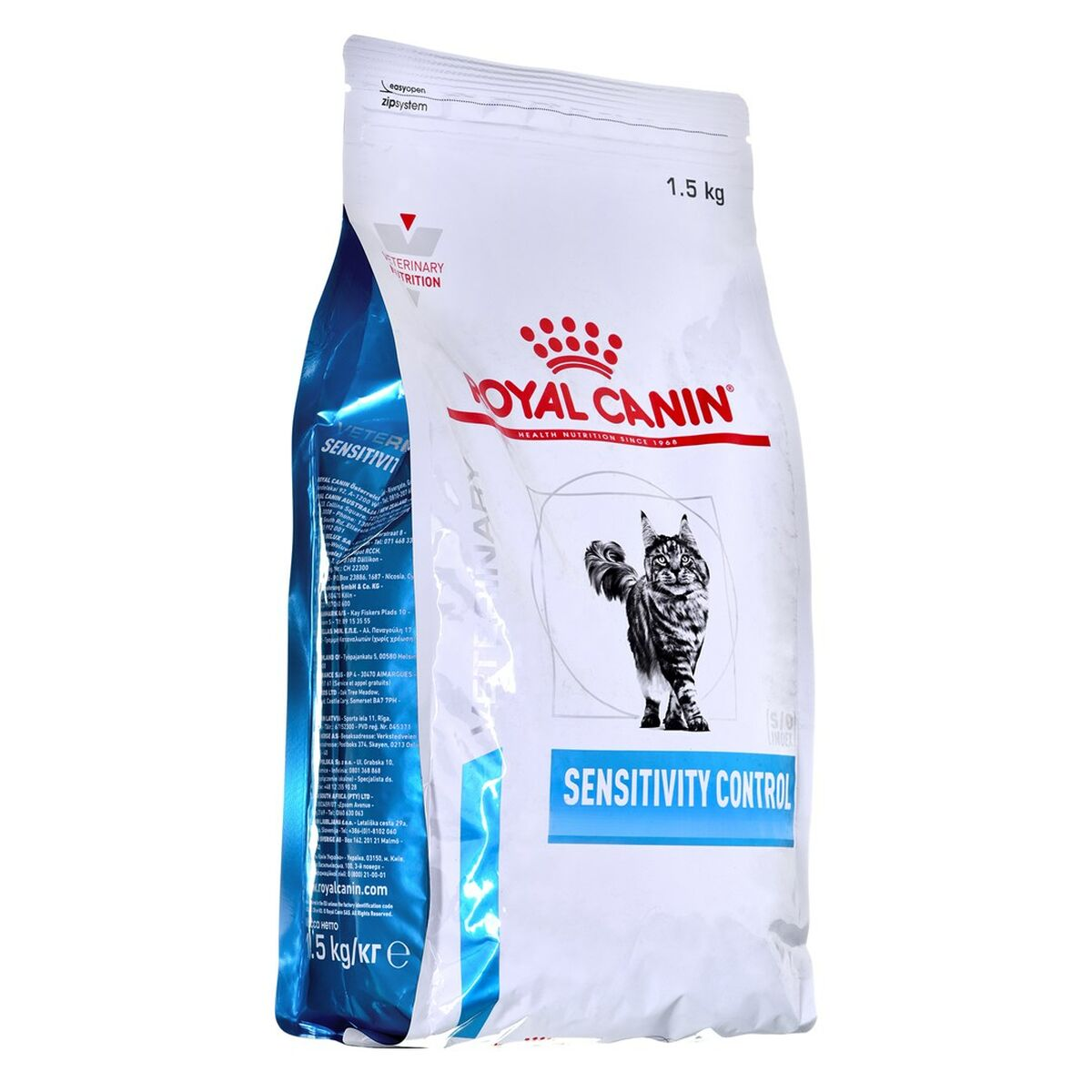 Una bolsa de 1,5 kg de comida para gatos Royal Canin con un Maine Coon en el frente.