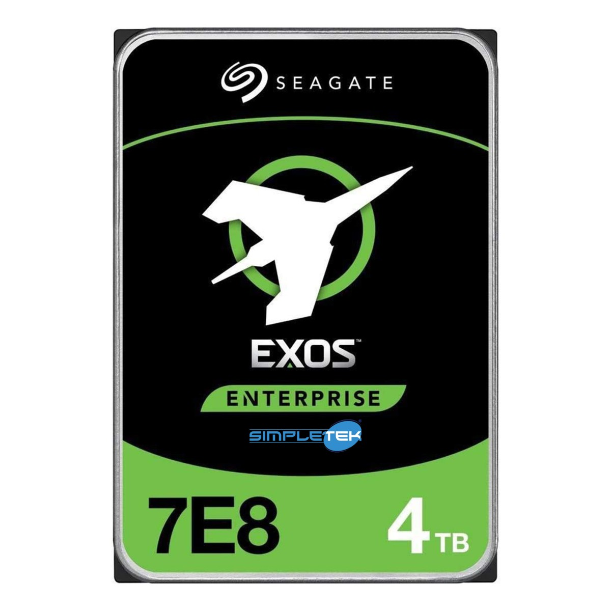 HDD Seagate Exos 4TB Enterprise con logo falco bianco e finiture verdi.