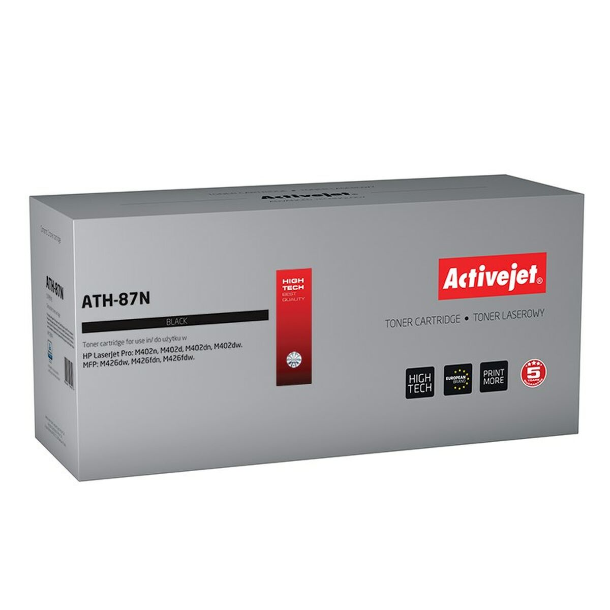 Pudełko czarnego kartridża Activejet ATH-87N do drukarek HP LaserJet Pro.