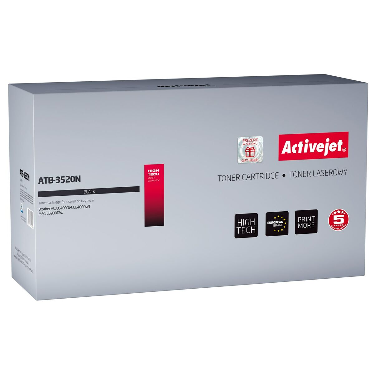 Scatola per cartuccia toner nera Activejet ATB-3520N con etichette.