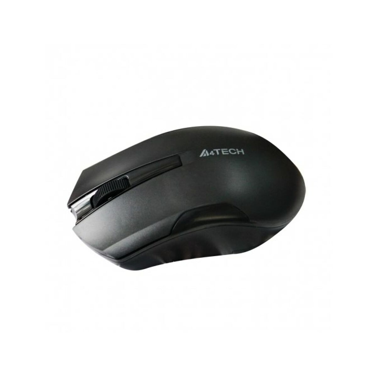 A black A4Tech computer mouse with a scroll wheel on a white background.
