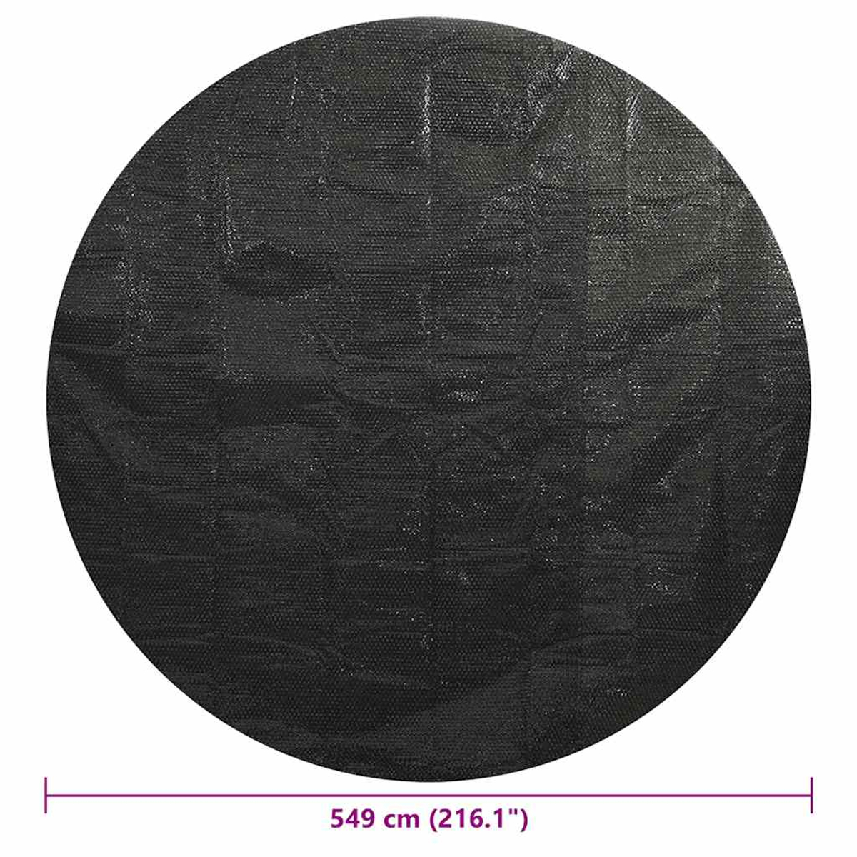 Schwarze runde Plane mit einer strukturierten Oberfläche, 549 cm im Durchmesser.