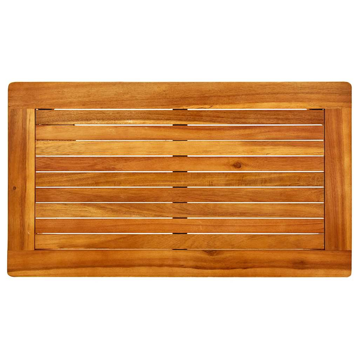 Holztischplatte mit Lattenstruktur und braunen Tönen.