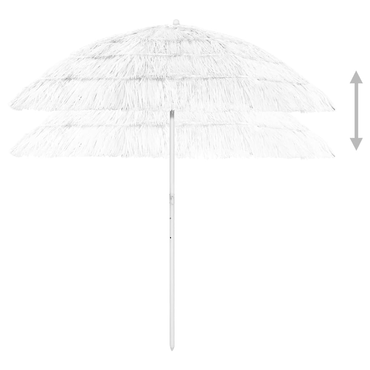 Zwei weiße Schirmpaneele mit Stroh-Look und einem weißen Ständer.