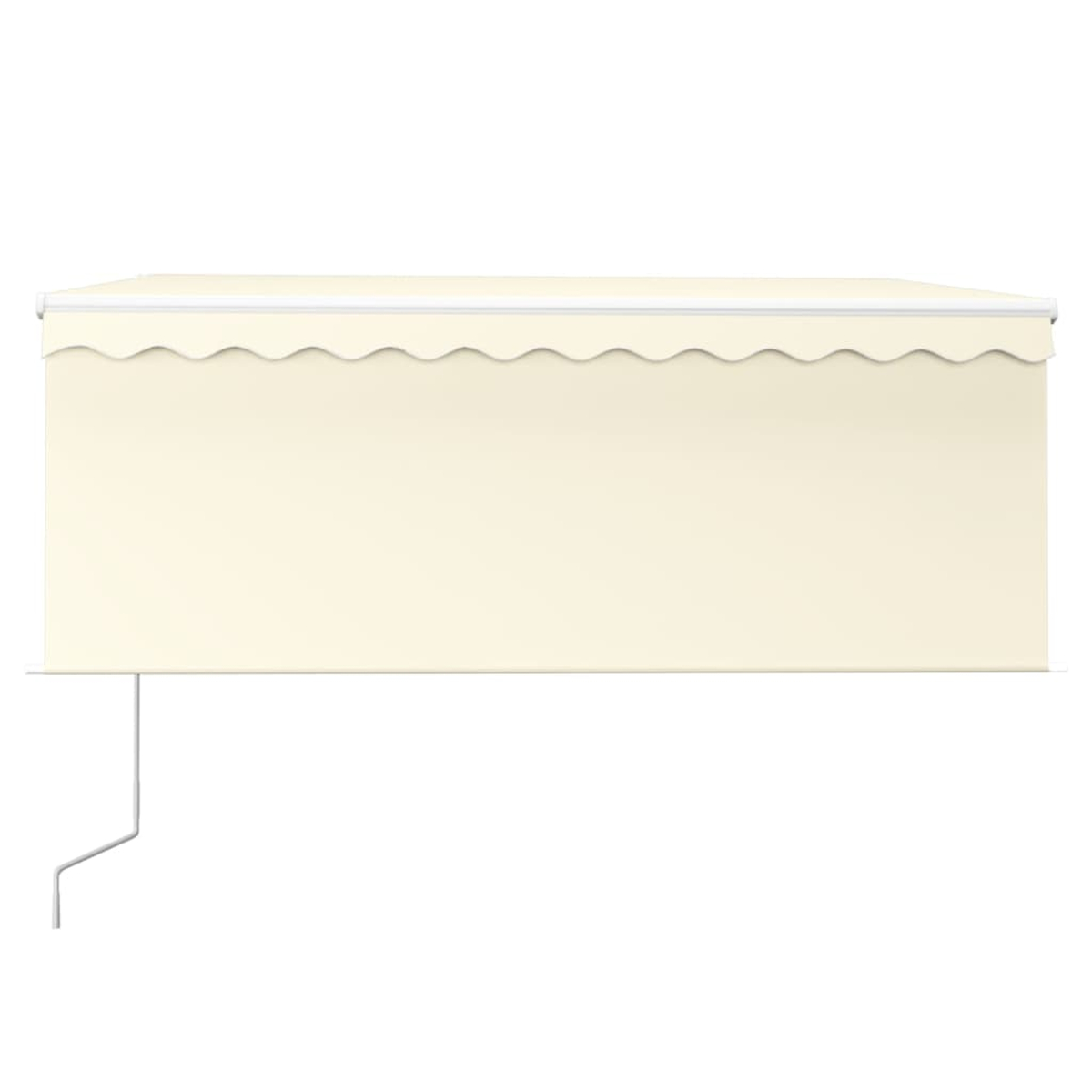 Cremefarbene Markise mit gewelltem Saum und Metallarm