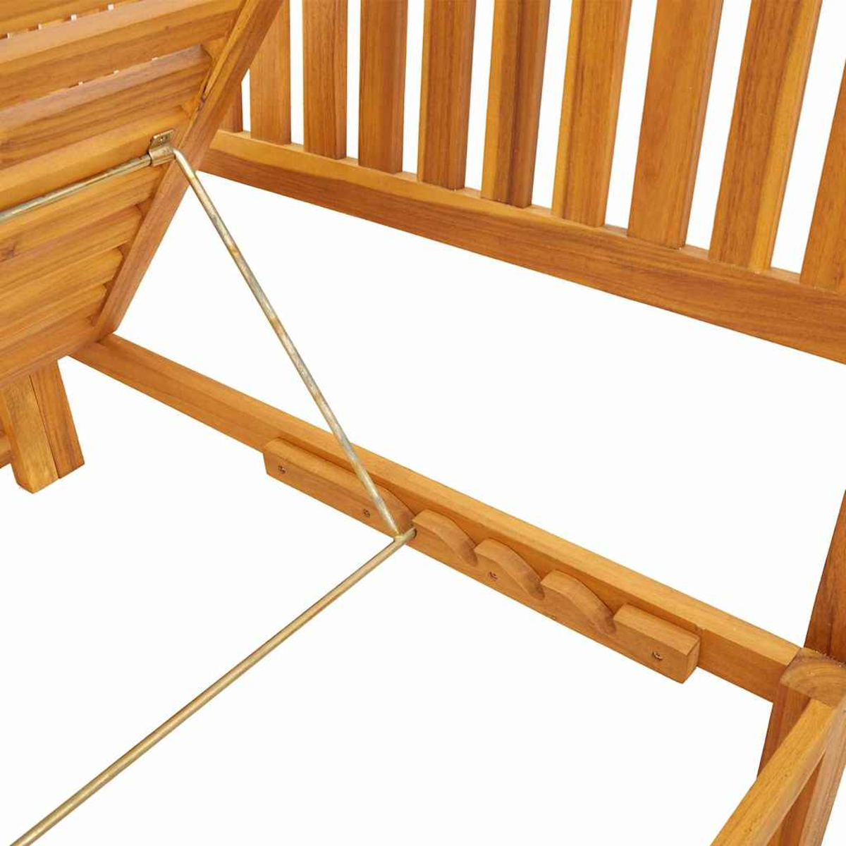 Holzbank mit Metallscharnier und vertikalen Latten