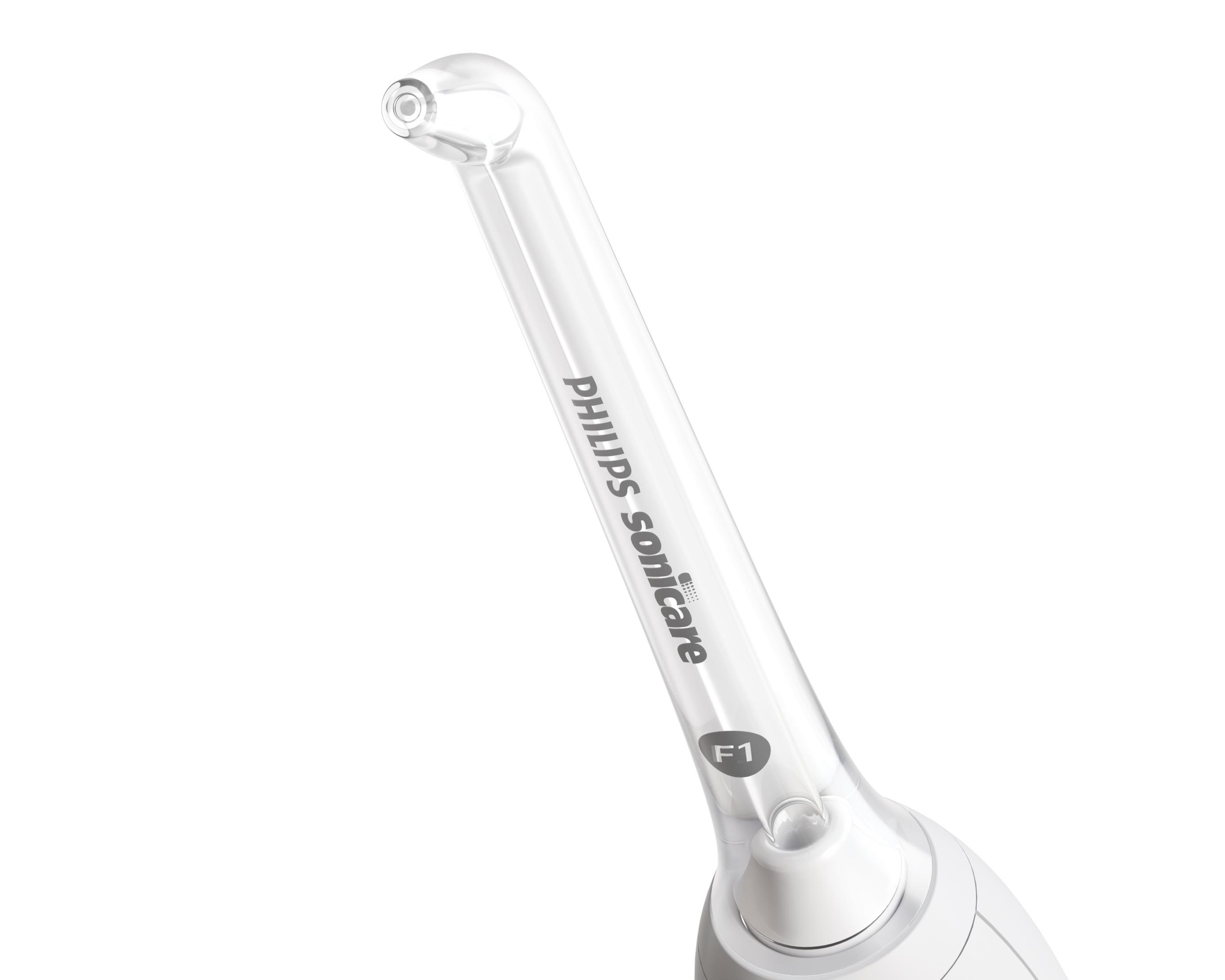 Un ugello trasparente per l'igiene orale con "PHILIPS sonicare" e "F1".