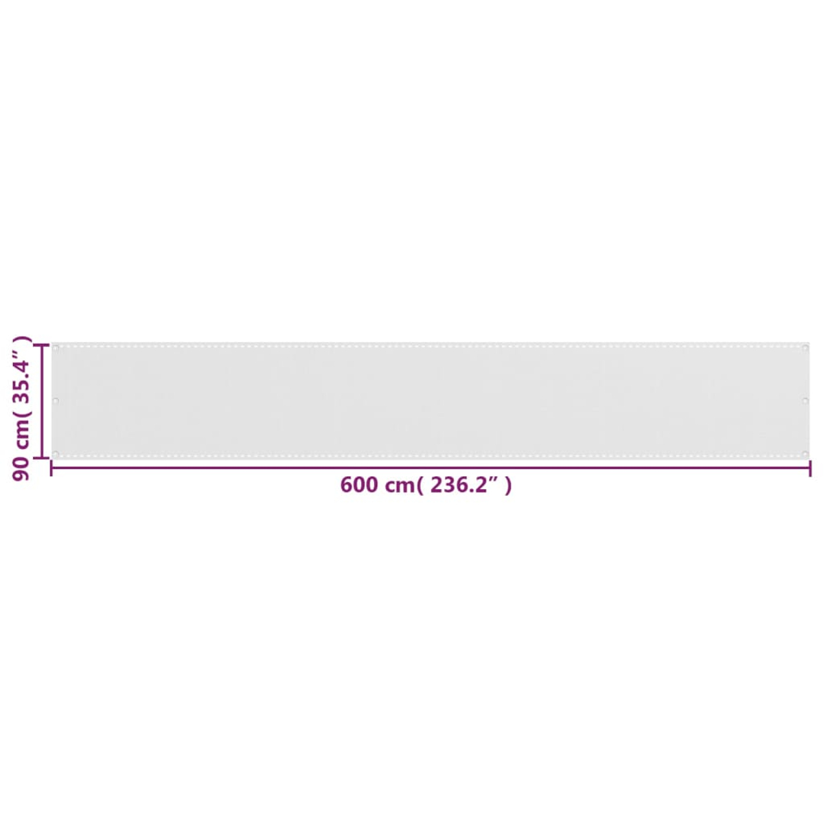 Ein langes, schmales, weißes Panel mit Maßen 600 cm (236,2 Zoll) x 90 cm (35,4 Zoll).