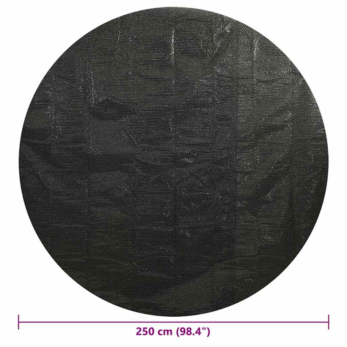 Schwarze, runde Abdeckplane mit Textur, 250 cm Durchmesser.