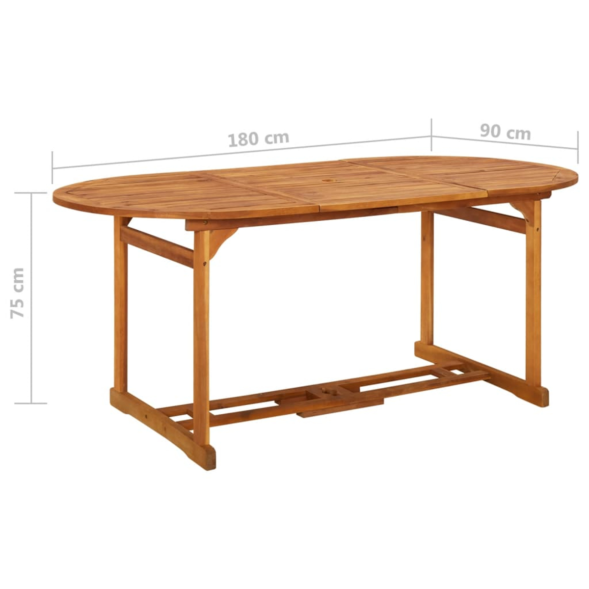 Ein ovaler Holztisch mit ausziehbaren Elementen, 180x90x75 cm.
