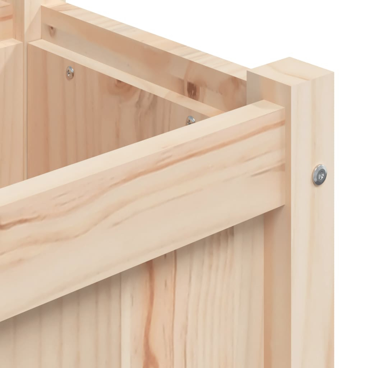 Nahaufnahme von hellbraunen Holzverbindungen mit Schrauben.