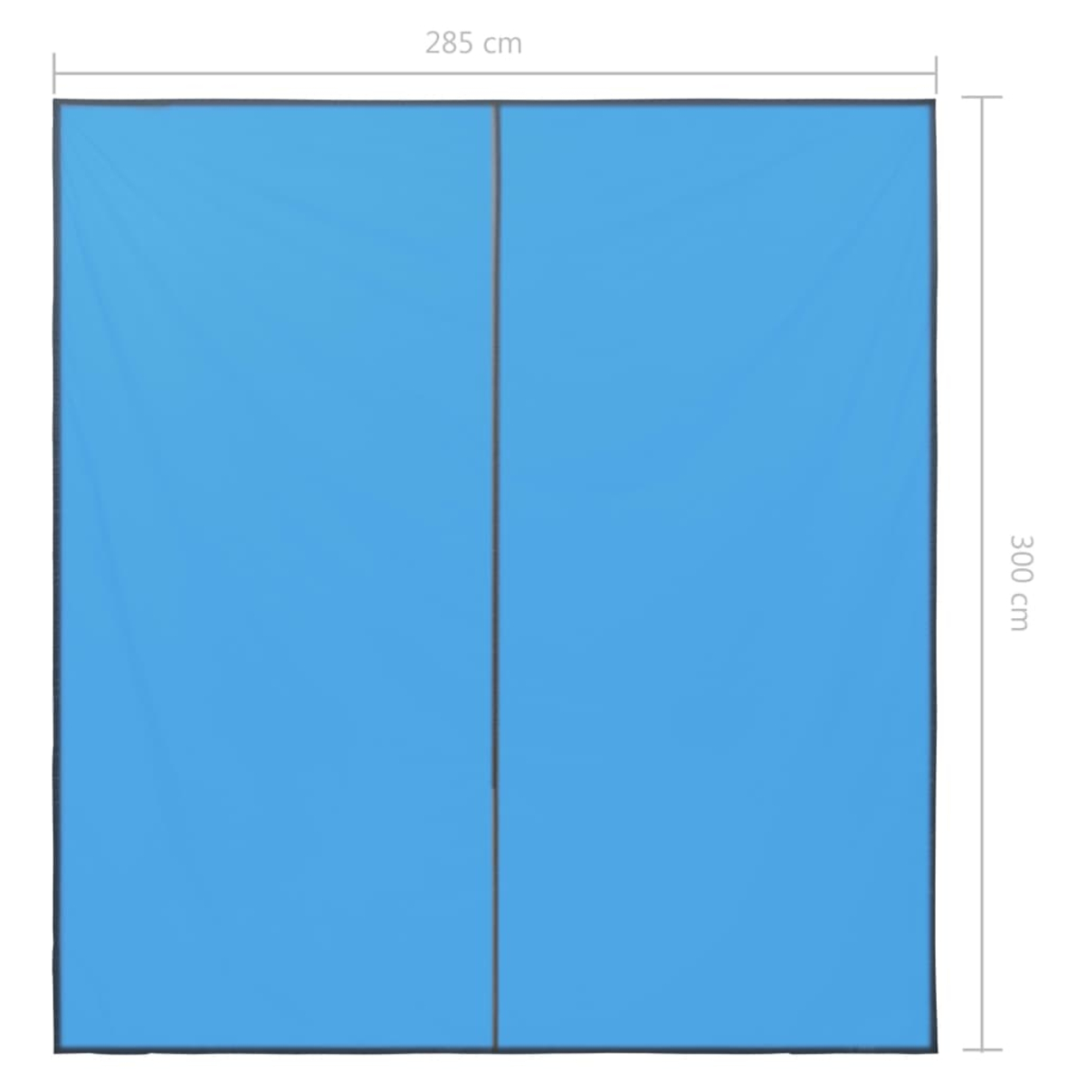 Blaue Plane mit einer Naht in der Mitte, 285x300 cm.