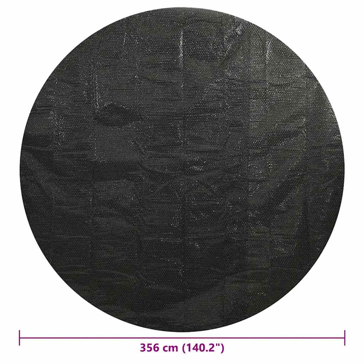Schwarze runde Abdeckung mit Textur und Maßangabe 356 cm.