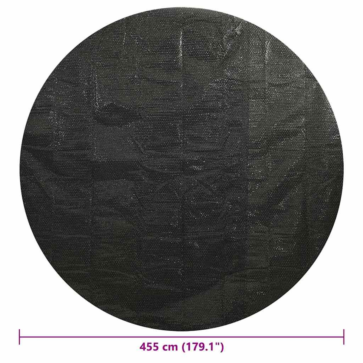 Eine schwarze, runde Abdeckung mit einer Textur und einem Durchmesser von 455 cm.